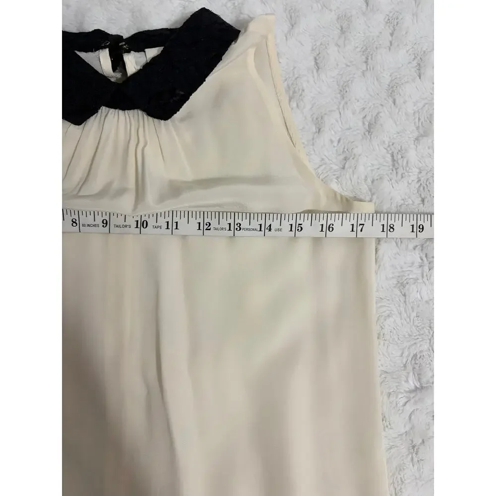 Kate Spade Ivory Black Lace Collar Silk Sleeveless Preppy Twee Office Top 0
